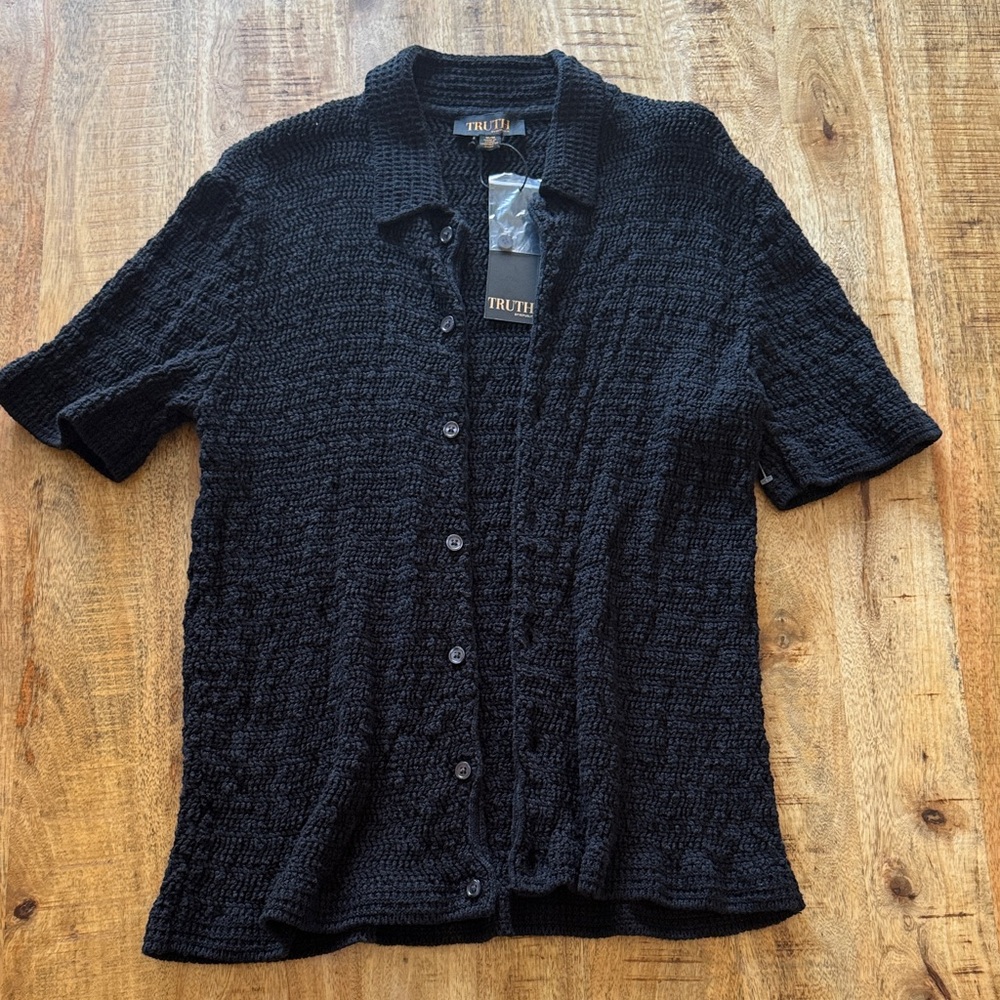 Truth by Republic Textured cotton viscose knit Black Button Down top Shirt NWT